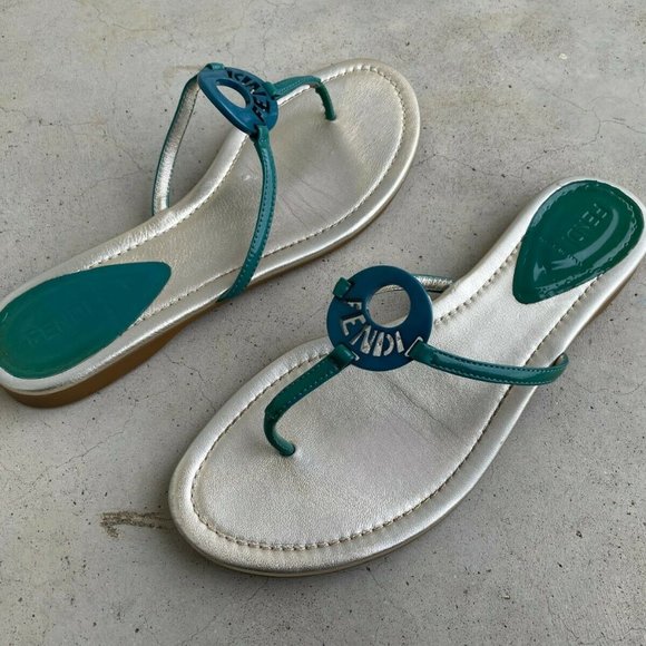 Fendi Women Sandal Flat Thong Blue/Silver Made in Italy Size 39 Authentic Fendi - Picture 12 of 12